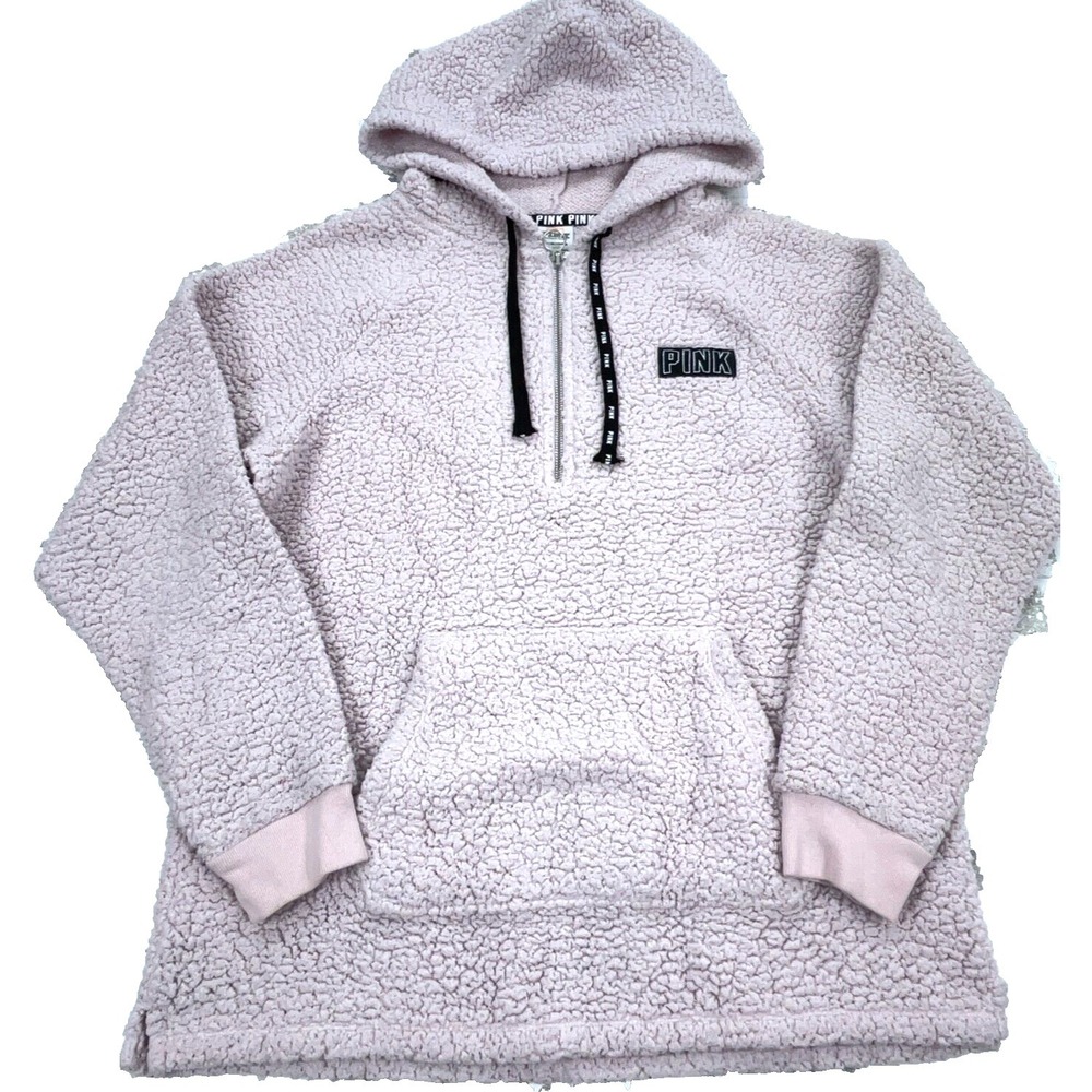 Victoria Secret Sweater Women Small PINK Pullover Hoodie Jacket Deep Pile Sherpa